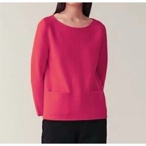 COS A-Line Merino Jumper Knit Magenta Pink Pocket Pullover Sweater Women Small S
